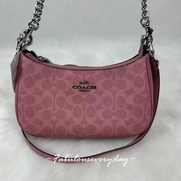 Coach Teri Shoulder Crossbody Bag In Signature Canvas/Sv/Dusty Pink CV933 NWT - Picture 2 of 10